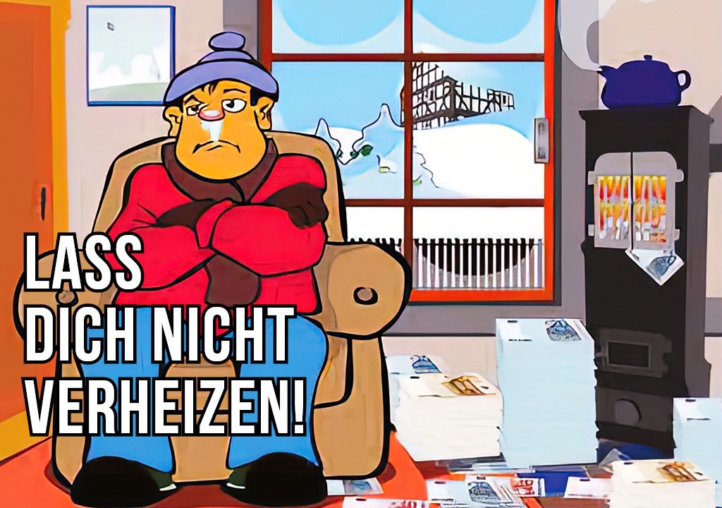 Mensch friert in seiner Wohnung obwohl er schon so viel Heizkosten bezahlen muss