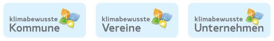 Logos der Aktionen Klimabewusste Kommune, Vereine, Unternehmen